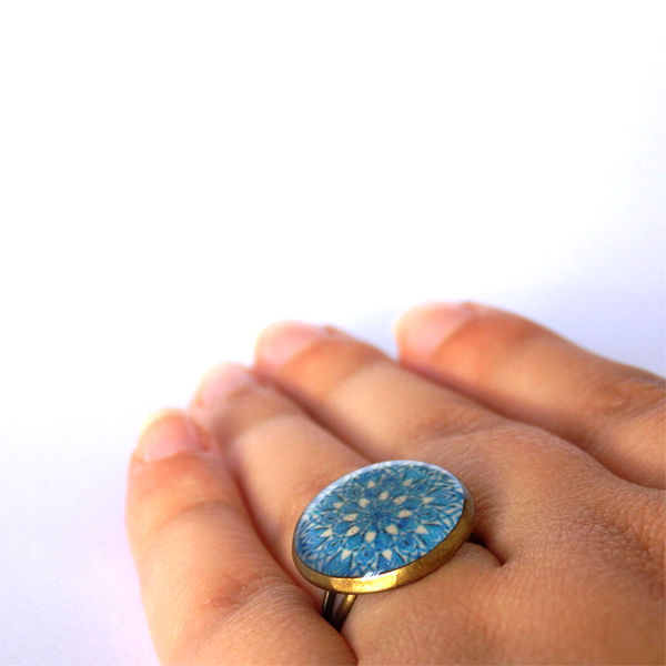 *Blue Drop* | Δαχτυλίδι Μπλε με Υγρό Γυαλί - vintage, γυαλί, μέταλλο, δαχτυλίδι, αυξομειούμενα - 4