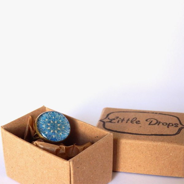 *Blue Drop* | Δαχτυλίδι Μπλε με Υγρό Γυαλί - vintage, γυαλί, μέταλλο, δαχτυλίδι, αυξομειούμενα - 5