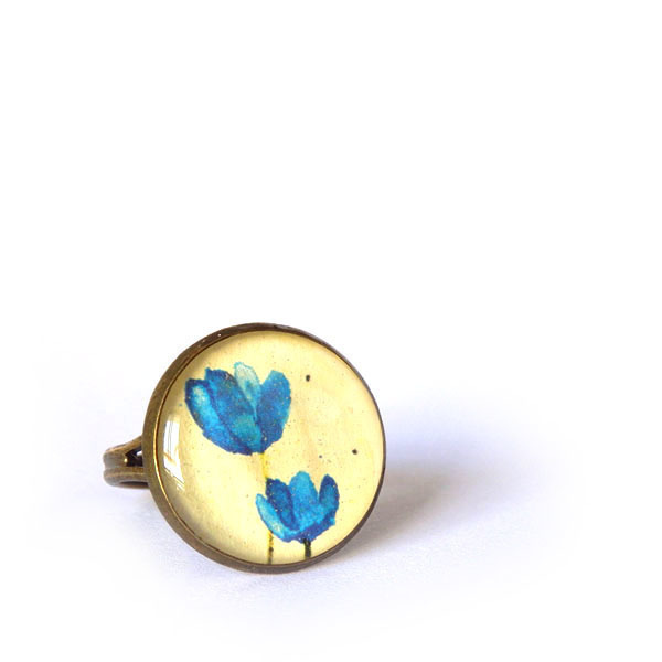 *Watercolor Drop* | Vintage Δαχτυλίδι με Υγρό Γυαλί - vintage, γυαλί, μέταλλο, δαχτυλίδι, αυξομειούμενα