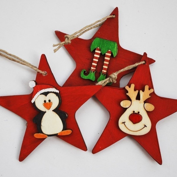Στολίδια αστεράκια - διακοσμητικό, ξύλο, αστέρι, στολίδι, χριστουγεννιάτικο - 2