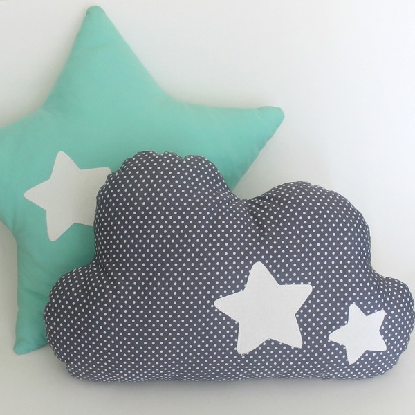 Μαξιλάρι γκρι σύννεφο - ύφασμα, βαμβάκι, αστέρι, πουά, μαξιλάρια - 4