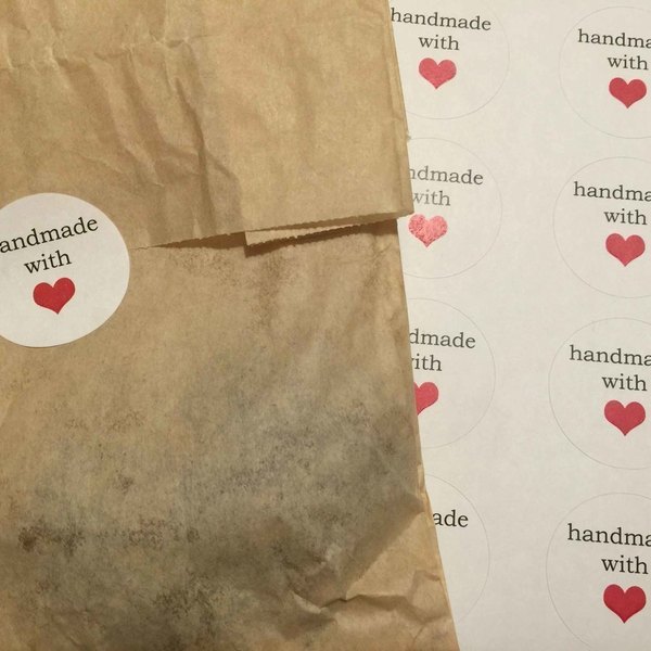 Αυτοκόλλητα για σακουλάκια | Handmade with Love | σετ των 20 - διακοσμητικά - 2