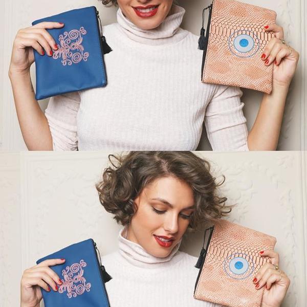 Miss Blue - Envelope Bag by Christina Malle - πλεκτό, πορτοφολάκι, τσάντα, μάτι, δερματίνη - 3