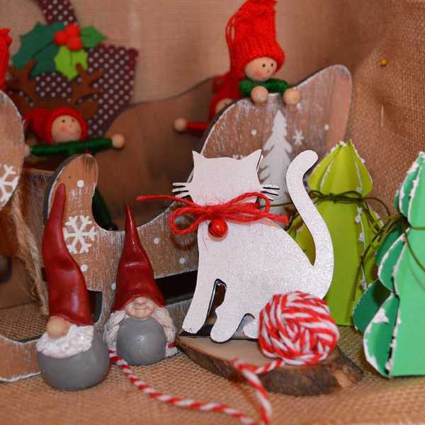 Γατούλα - διακοσμητικό, ξύλο, αλουμίνιο, σπίτι, διακόσμηση, αγάπη, γάτα, κορδόνια, δωράκι, χριστουγεννιάτικο - 3