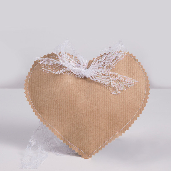 Χάρτινη μπομπονιέρα καρδιά (σετ 10 τμχ) - δαντέλα, χαρτί, μπομπονιέρα, γάμου