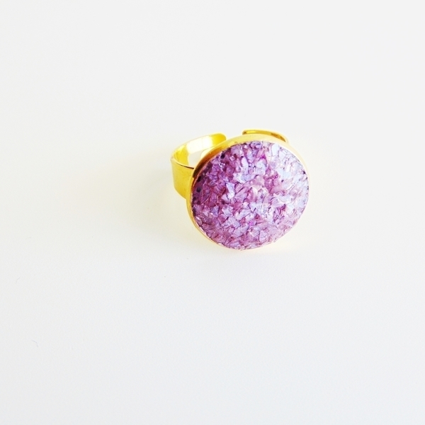 Επίχρυσο δαχτυλιδι ''Pink lavender'' - chic, handmade, γυναικεία, επιχρυσωμένα, κρύσταλλα, ακρυλικό, μέταλλο, χειροποίητα - 2