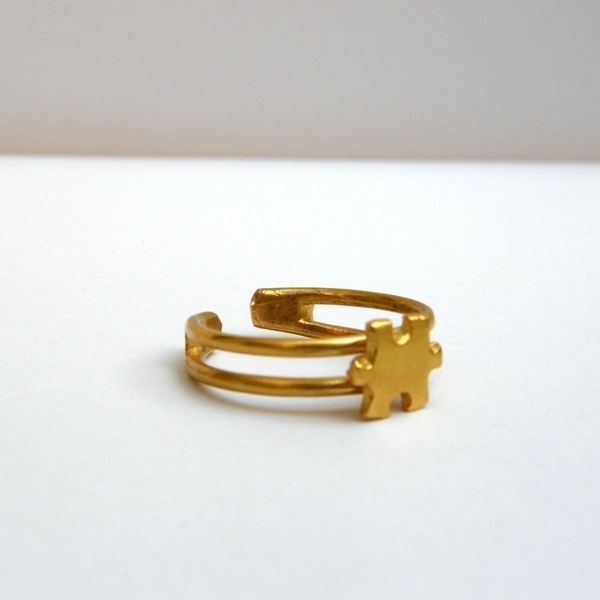 Δαχτυλιδάκι διπλό με Puzzle piece - charms, μοναδικό, επιχρυσωμένα, ορείχαλκος, επάργυρα, πρωτότυπο, δαχτυλίδι, χειροποίητα, minimal, βεράκια, αυξομειούμενα - 3