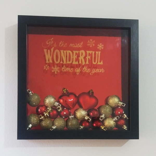 Χριστουγεννιάτικο κάδρο "It's the most wonderful time of the year" - διακοσμητικό, ξύλο, γυαλί, πίνακες & κάδρα, χαρτί, χειροποίητα, δωράκι, χριστουγεννιάτικο, μπάλες