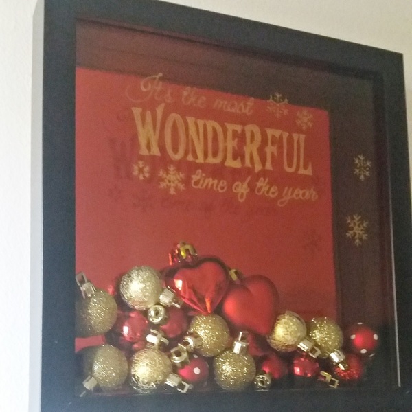 Χριστουγεννιάτικο κάδρο "It's the most wonderful time of the year" - διακοσμητικό, ξύλο, γυαλί, πίνακες & κάδρα, χαρτί, χειροποίητα, δωράκι, χριστουγεννιάτικο, μπάλες - 3