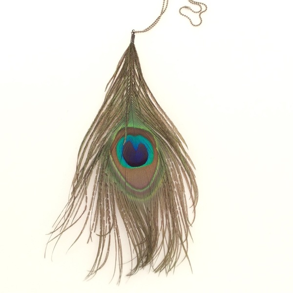 Κολιέ με φτερό παγωνιού - Necklace with peacock feather