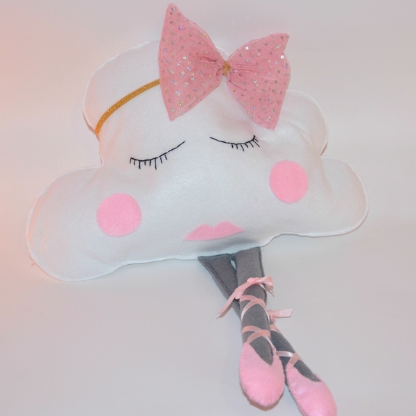 Nefeli - The Ballerina Cloud - κορδέλα, κορδέλα, διακοσμητικό, παιχνίδι, κορίτσι, τσόχα, μπαλαρίνα, χειροποίητα, δωμάτιο, δωράκι, συννεφάκι, μαξιλάρια