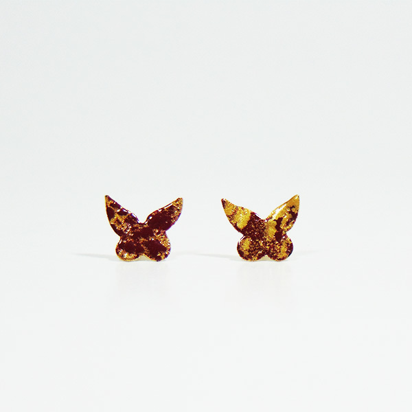 Σκουλαρίκια πεταλουδίτσες με κόκκινο και χρυσό σμάλτο - handmade, ορείχαλκος, ασήμι 925, σμάλτος, σκουλαρίκια, χειροποίητα