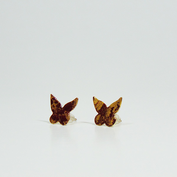 Σκουλαρίκια πεταλουδίτσες με κόκκινο και χρυσό σμάλτο - handmade, ορείχαλκος, ασήμι 925, σμάλτος, σκουλαρίκια, χειροποίητα - 2