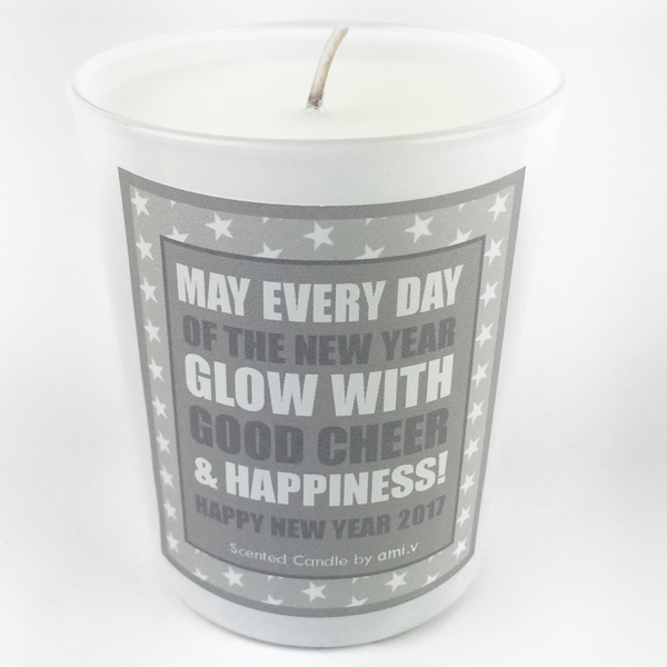 Γούρι αρωματικό κερί Vanilla - May every day of the new year glow with good cheer & happiness! - γούρι, δώρο, χριστουγεννιάτικο, κερί - 2