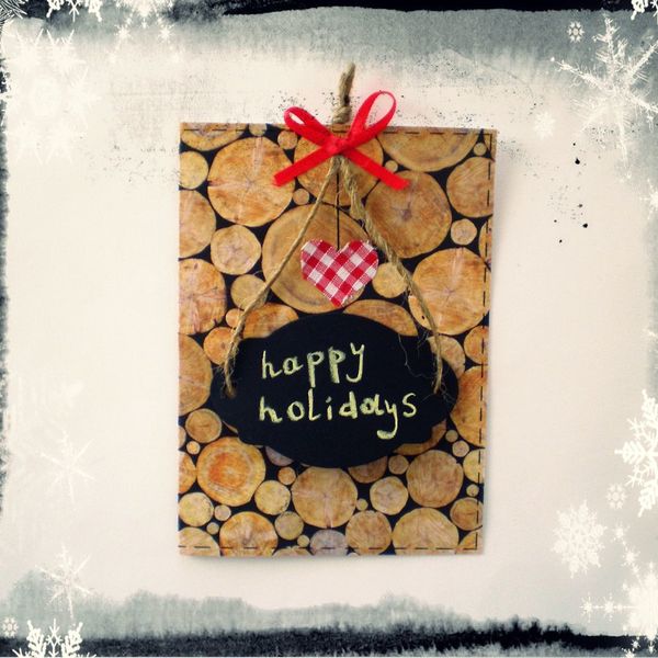 Christmas Greeting Card - ύφασμα, κορδέλα, ξύλο, χαρτί, χειροποίητα - 2