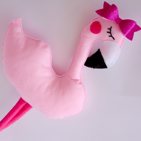 Rosie - The Pink Flamingo - διακοσμητικό, παιχνίδι, κορίτσι, τσόχα, χειροποίητα, δωμάτιο, παιδί, δωράκι, μαξιλάρια - 2