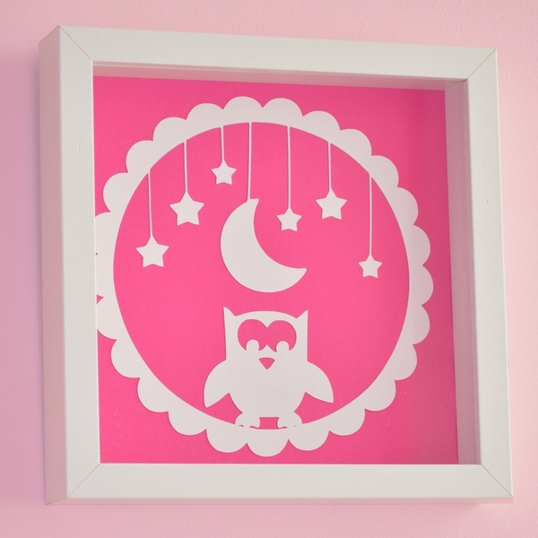 Κορνίζα με Κουκουβάγια (papercut) - μοναδικό, πίνακες & κάδρα, κορίτσι, αγόρι, αστέρι, κουκουβάγια, φεγγάρι, παιδικά κάδρα - 2