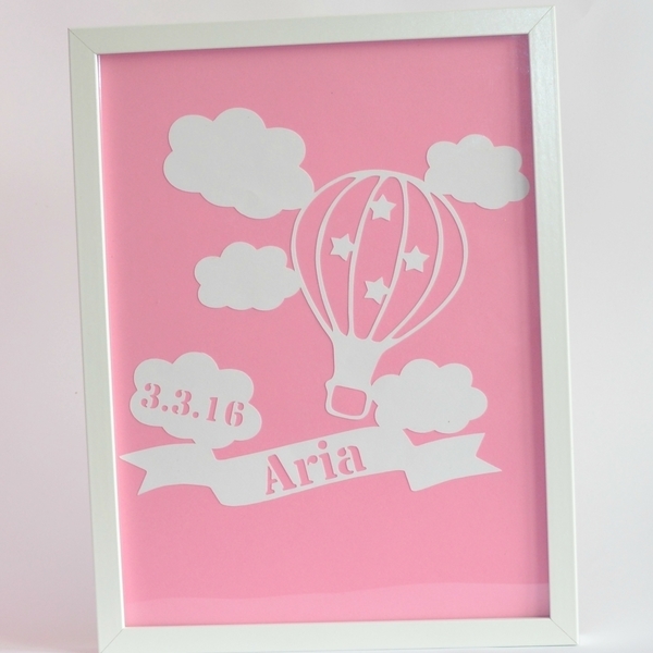 Personalised Καδράκι με Papercut - διακοσμητικό, πίνακες & κάδρα, κορίτσι, αγόρι, όνομα - μονόγραμμα, αερόστατο, δωμάτιο, δωράκι, συννεφάκι, γενέθλια, βρεφικά, παιδικά κάδρα