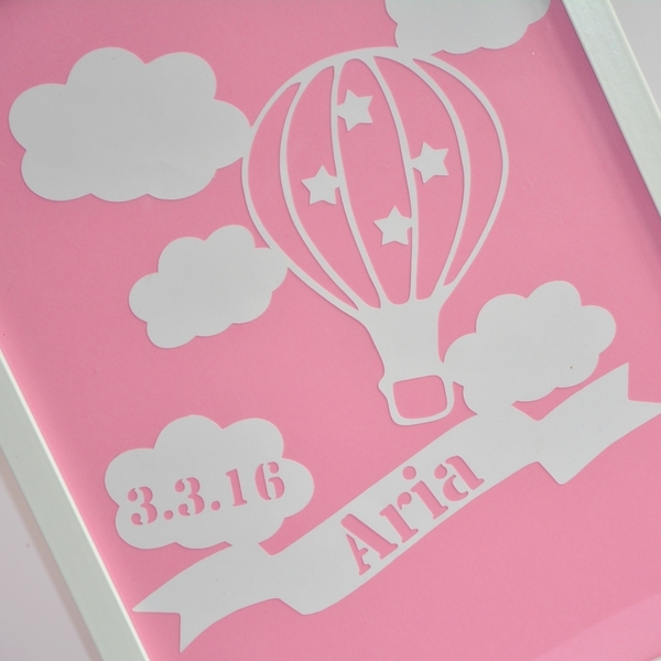Personalised Καδράκι με Papercut - διακοσμητικό, πίνακες & κάδρα, κορίτσι, αγόρι, όνομα - μονόγραμμα, αερόστατο, δωμάτιο, δωράκι, συννεφάκι, γενέθλια, βρεφικά, παιδικά κάδρα - 2