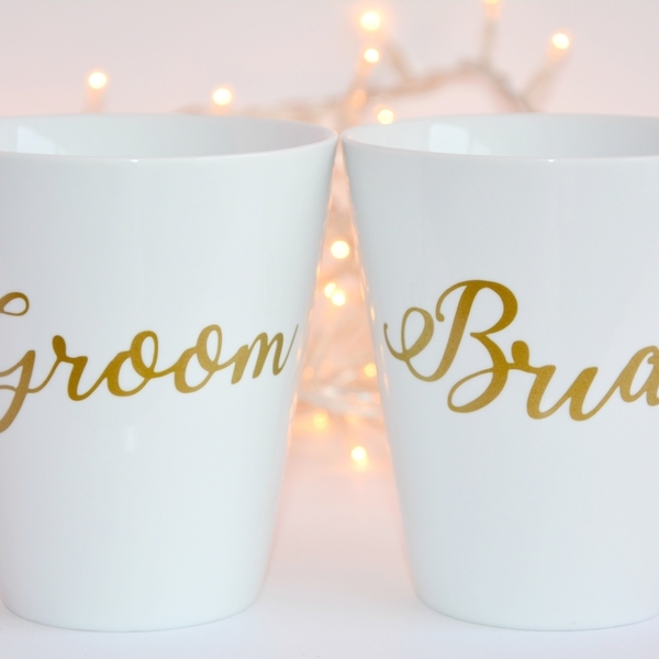 Bride & Groom -Κούπες για ζευγάρι - mr & mrs, δωράκι, personalised, ερωτευμένοι, σετ