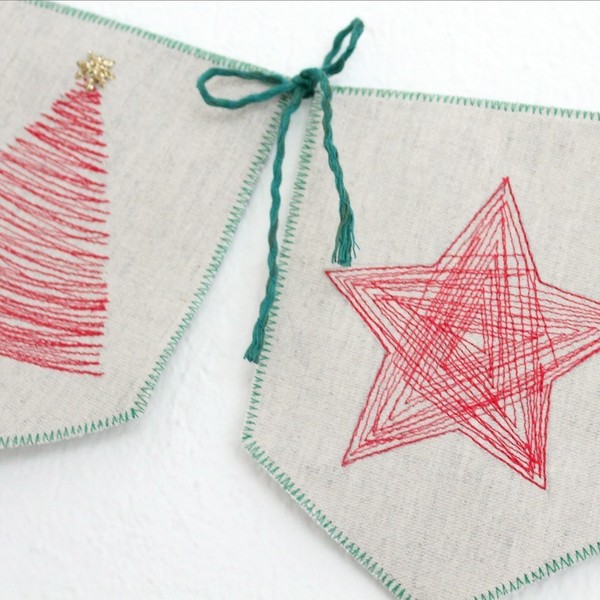 Χριστουγεννιάτικο μπάνερ trees&stars - ύφασμα, διακοσμητικό, κορδόνια, χριστουγεννιάτικο, βαμβακερές κορδέλες, διακοσμητικά - 2