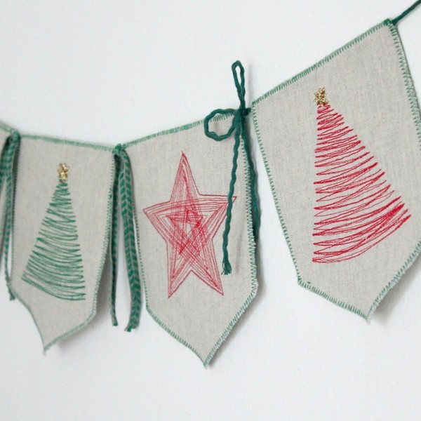 Χριστουγεννιάτικο μπάνερ trees&stars - ύφασμα, διακοσμητικό, κορδόνια, χριστουγεννιάτικο, βαμβακερές κορδέλες, διακοσμητικά - 4
