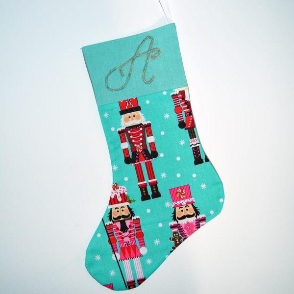 Χριστουγεννιάτικη κάλτσα με μονόγραμμα - ύφασμα, βαμβάκι, κορίτσι, αγόρι, δώρο, όνομα - μονόγραμμα, personalised, χριστουγεννιάτικο, διακοσμητικά, στολίδια