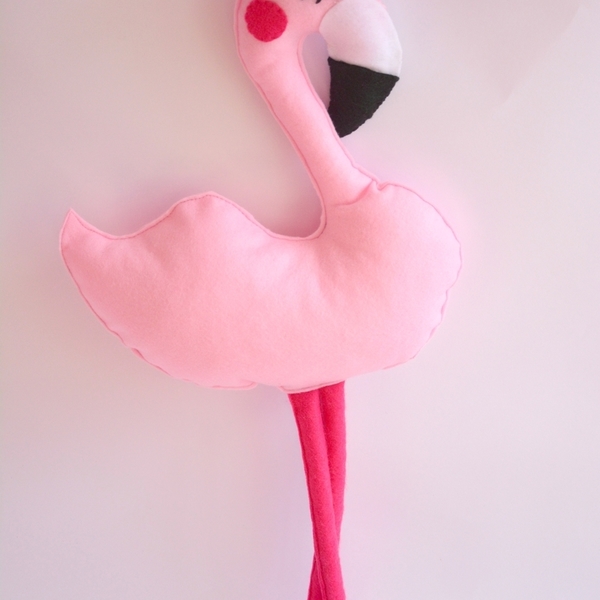 Rosie - The Pink Flamingo - διακοσμητικό, παιχνίδι, κορίτσι, τσόχα, χειροποίητα, δωμάτιο, παιδί, δωράκι, μαξιλάρια - 3