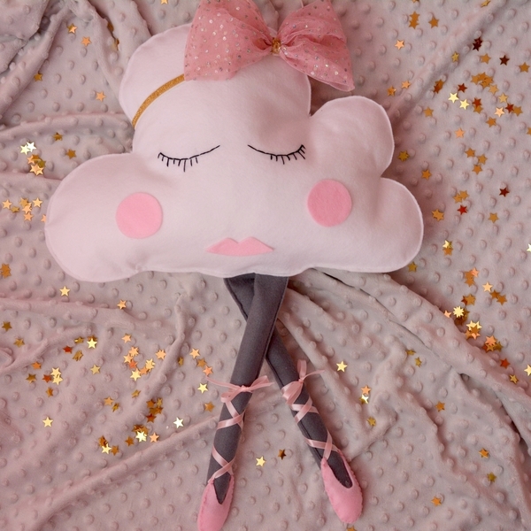 Nefeli - The Ballerina Cloud - κορδέλα, κορδέλα, διακοσμητικό, παιχνίδι, κορίτσι, τσόχα, μπαλαρίνα, χειροποίητα, δωμάτιο, δωράκι, συννεφάκι, μαξιλάρια - 4