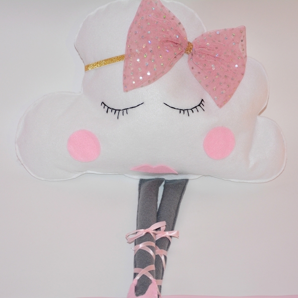 Nefeli - The Ballerina Cloud - κορδέλα, κορδέλα, διακοσμητικό, παιχνίδι, κορίτσι, τσόχα, μπαλαρίνα, χειροποίητα, δωμάτιο, δωράκι, συννεφάκι, μαξιλάρια - 5