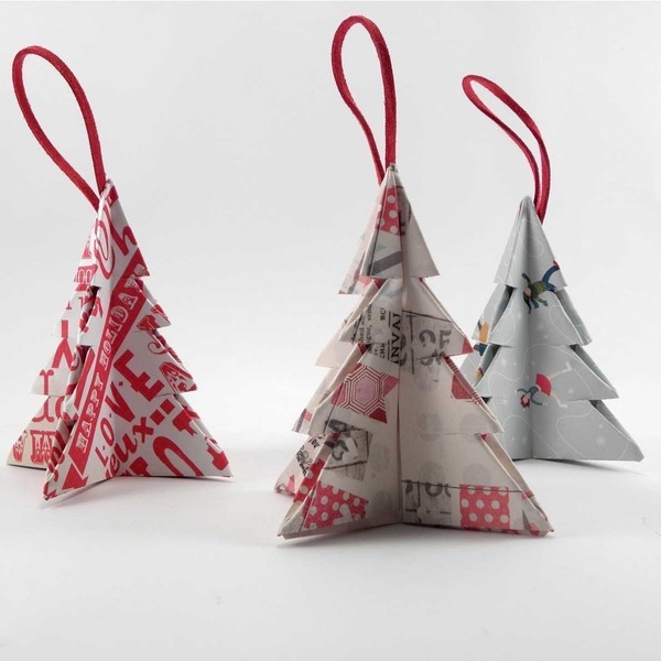 Χριστουγεννιάτικα στολίδια Origami - διακοσμητικό, χαρτί, διακόσμηση, χειροποίητα, minimal, χριστουγεννιάτικο, στολίδια - 4
