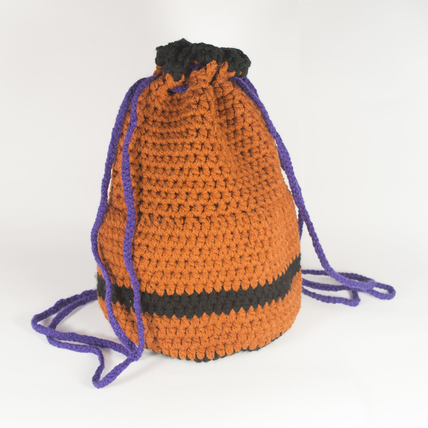 Τσάντα χειροποίητη πλεκτή πλάτης ή ώμου - πουγκί με ρίγα - ριγέ, πλεκτό, κορίτσι, crochet, ακρυλικό, σακίδια πλάτης, τσάντα, χειροποίητα