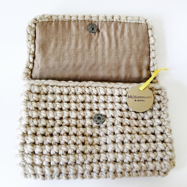 Chic wool clutch - μαλλί, μαλλί, ύφασμα, βραδυνά, επιχρυσωμένα, clutch, βελονάκι - 3