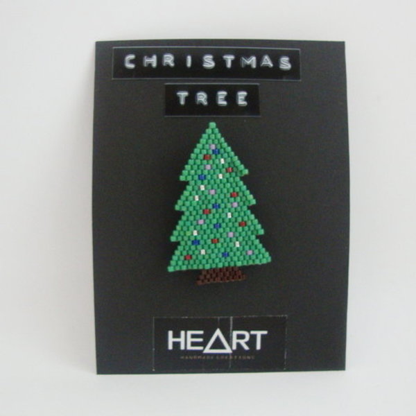 Christmas tree, καρφίτσα Χριστουγεννιάτικο δέντρο - chic, μοναδικό, μοντέρνο, δώρο, κορδόνια, χειροποίητα, χάντρες, miyuki delica, χριστουγεννιάτικο δέντρο