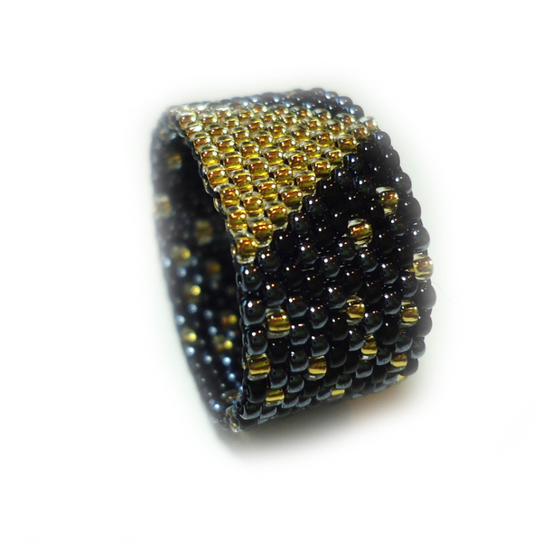 Μαύρο & χρυσό δαχτυλίδι beaded - handmade, δώρο, κορδόνια, χειροποίητα, χάντρες, χάντρες - 2