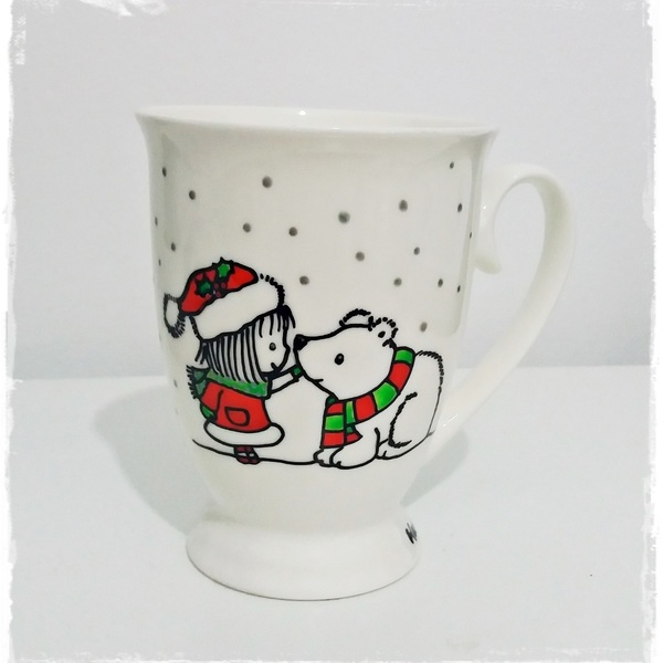 Χριστουγεννιάτικη κούπα "annie and bear" - ιδιαίτερο, κουζίνα, πρωτότυπο, χειροποίητα, πορσελάνη, δωράκι, personalised, χριστουγεννιάτικο