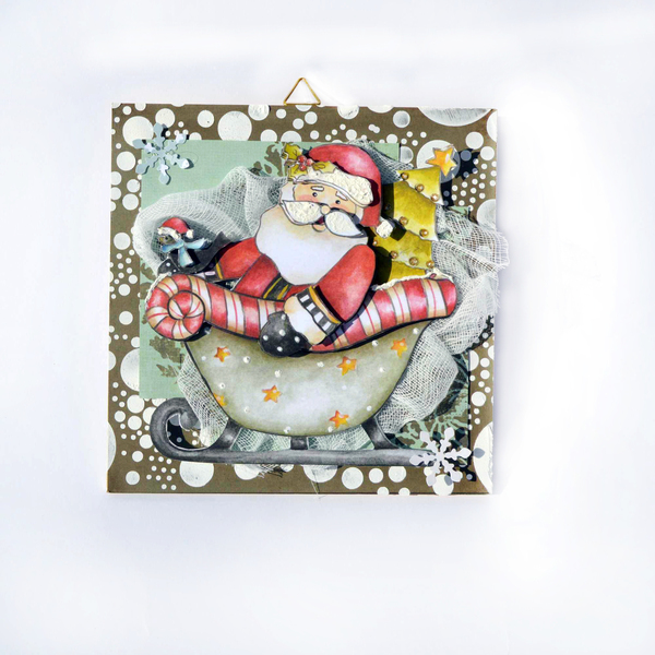 Καδράκι Άγιος Βασίλης! - διακοσμητικό, ξύλο, πίνακες & κάδρα, χαρτί, διακόσμηση, δωράκι, διακοσμητικά, Black Friday