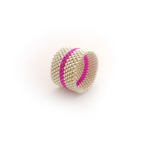 Δαχτυλίδι ασήμι χρώμα με ροζ λωρίδα - γυναικεία, δώρο, κορδόνια, χειροποίητα, χάντρες, χάντρες