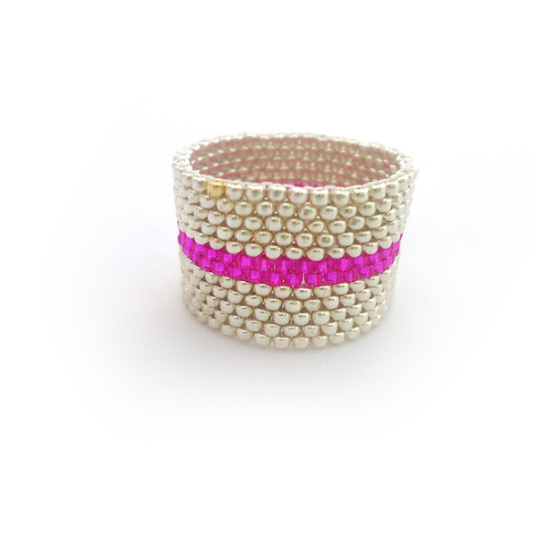 Δαχτυλίδι ασήμι χρώμα με ροζ λωρίδα - γυναικεία, δώρο, κορδόνια, χειροποίητα, χάντρες, χάντρες - 2