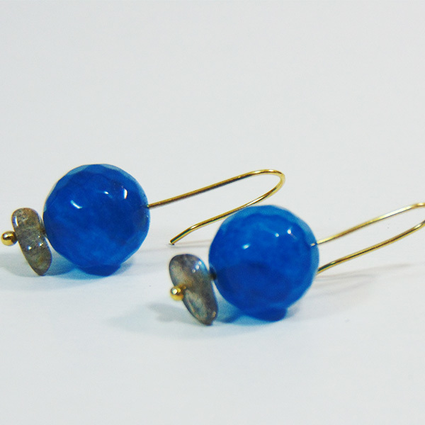 "Sky blue" - Σκουλαρίκια με αχάτη και λαμπραδορίτη - ημιπολύτιμες πέτρες, αχάτης, handmade, fashion, ορείχαλκος, σκουλαρίκια, χειροποίητα - 2