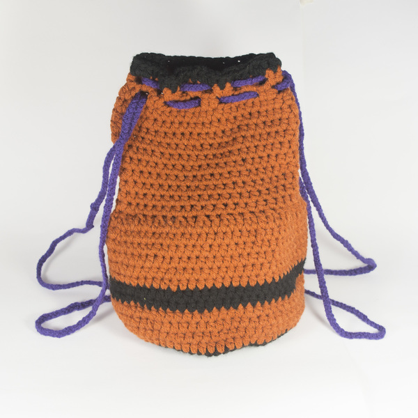 Τσάντα χειροποίητη πλεκτή πλάτης ή ώμου - πουγκί με ρίγα - ριγέ, πλεκτό, κορίτσι, crochet, ακρυλικό, σακίδια πλάτης, τσάντα, χειροποίητα - 2