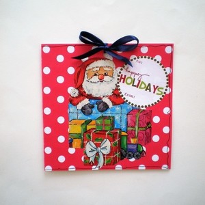 Christmas Greeting Card - κορδέλα, χαρτί, πουά, χειροποίητα