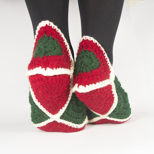 Χειροποίητα crochet τερλίκια με ρόμβους CHRISTMAS - πλεκτό, χειμωνιάτικο, σπίτι, crochet, βελονάκι, ακρυλικό, χειροποίητα - 3