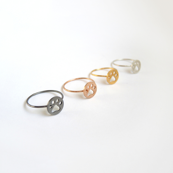 Ροζ επίχρυσο ασημένιο δαχτυλίδι πατουσάκι - επιχρυσωμένα, γάτα, δαχτυλίδι - 2
