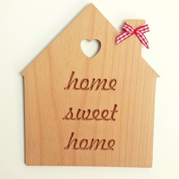 Ξύλινο Κάδρο "home sweet home" - κορδέλα, φιόγκος, handmade, διακοσμητικό, ξύλο, πίνακες & κάδρα, δώρο, διακόσμηση, χειροποίητα, σπιτάκι, δωράκι, είδη διακόσμησης, είδη δώρου, ξύλινο