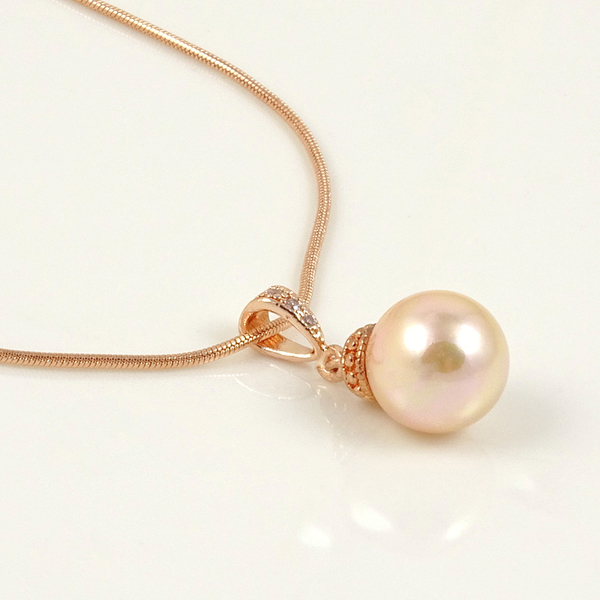 Ροζ επίχρυσο κολιέ με σομόν shell pearls - βραδυνά, μοναδικό, δώρο, κολιέ, γάμος - 2