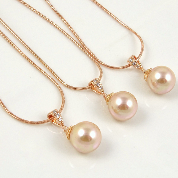 Ροζ επίχρυσο κολιέ με σομόν shell pearls - βραδυνά, μοναδικό, δώρο, κολιέ, γάμος - 3