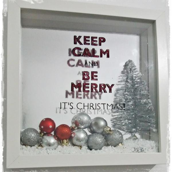 Χριστουγεννιάτικο κάδρο "ΚΕΕP CALM..." - διακοσμητικό, ξύλο, γυαλί, ιδιαίτερο, επιτοίχιο, πρωτότυπο, χειροποίητα, δωράκι, χριστουγεννιάτικο - 3