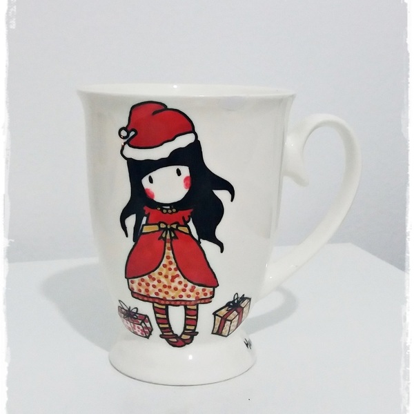 χριστουγεννιάτικη κούπα "gorjuss girl" - ιδιαίτερο, κορίτσι, κουζίνα, όνομα - μονόγραμμα, χειροποίητα, πορσελάνη, δωράκι, personalised, χριστουγεννιάτικο, κούπες & φλυτζάνια - 2