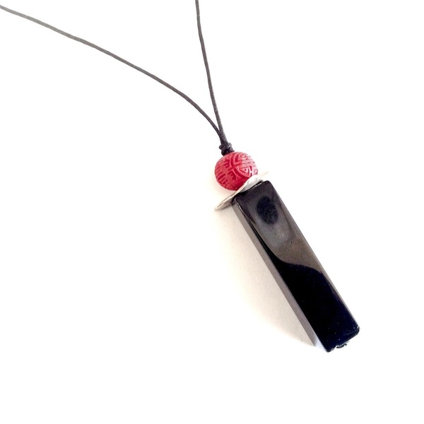 Black and red ~Κολιέ με ημιπολύτιμο λίθο - ημιπολύτιμες πέτρες, ημιπολύτιμες πέτρες, μοναδικό, γυναικεία, δώρο, κολιέ, κορδόνια, δώρα, δωράκι - 3